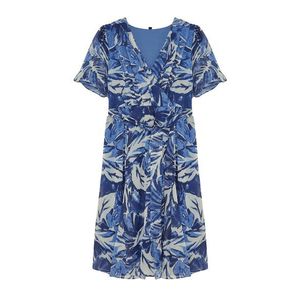 Trendyol Curve Blue Tropical Leaf Patterned Chiffon Double Breasted Woven Dress obraz