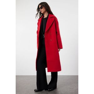 Trendyol Red Oversize Wide Cut Long Wool Cashmere Coat obraz