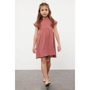Trendyol Girl's Dusty Rose Ruffle Short Sleeve Knitted Dress obraz