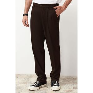 Trendyol Brown Pleated Classic Baggy Fit Fabric Trousers obraz