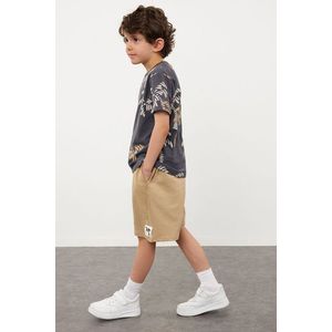 Trendyol Boy's Anthracite Palm Tree Patterned T-shirt-Shorts Knitted Bottom-Top Set obraz