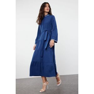 Trendyol Blue Embroidery Accessory Detailed Cotton Woven Dress obraz