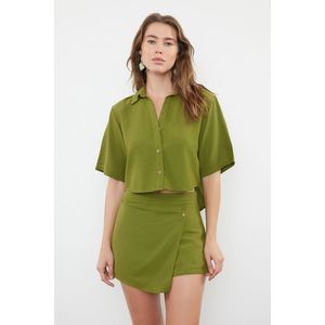 Trendyol Khaki Woven Linen blended Shirt Shorts Set obraz