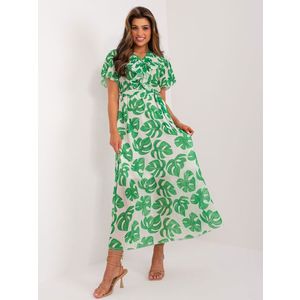 Ecru-zelené rozevláté šaty s páskem obraz