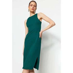 Trendyol Emerald Green Straight Cut Crew Neck Midi Pencil Skirt Woven Dress obraz