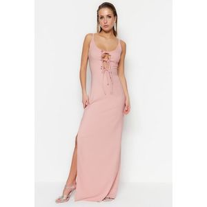 Trendyol Powder Weave Long Evening Dress with piping obraz