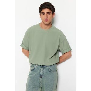 Trendyol Mint Premium Oversize Crew Neck Short Sleeve Textured Ottoman T-Shirt obraz