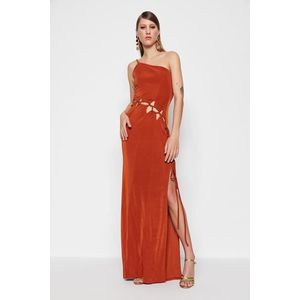 Trendyol Cinnamon Knitted Evening Dress With Window/Cut Out Detail obraz