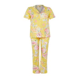 Trendyol Curve Yellow Flower Patterned Shirt Collar Knitted Pajama Set obraz