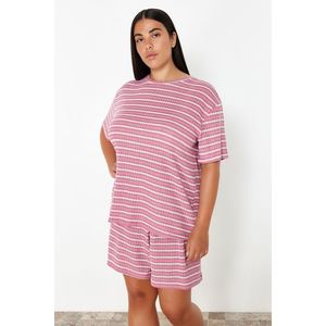 Trendyol Curve Pink Striped Camisole Knitted Pajama Set obraz