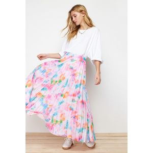 Trendyol Lilac Floral Pattern Pleated, Elastic Waist Woven Skirt obraz
