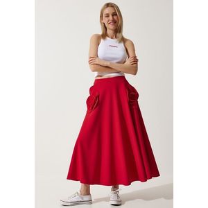Happiness İstanbul Women's Red Rose Accessory Design Premium Midi Skirt obraz