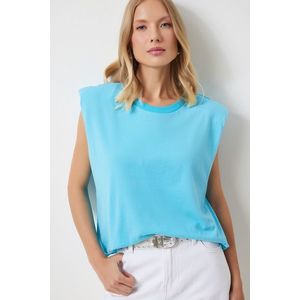Happiness İstanbul Women's Vivid Blue Padded Sleeveless Knitted T-Shirt obraz