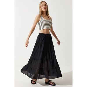 Happiness İstanbul Woman's Black Flounced Summer Loose Comfortable Skirt obraz