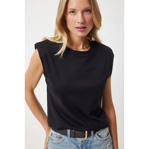 Happiness İstanbul Women's Black Padded Sleeveless Knitted T-Shirt obraz