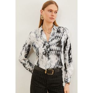 Olalook Women's Geometric Black Patterned Woven Viscose Shirt obraz
