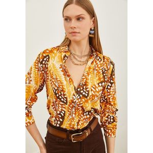 Olalook Women's Drop Mustard Patterned Woven Viscose Shirt obraz