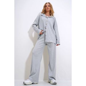 Trend Alaçatı Stili Women's Gray Oversize Shirt and High Waist Interlock Set obraz