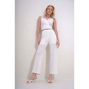 Trend Alaçatı Stili Women's White Double Breasted Collar Crop Blouse and Lined Trousers Double Set obraz
