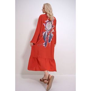 Trend Alaçatı Stili Women's Tile Single Pocket Skirt Flounced Back Printed Woven Viscose Shirt Dress obraz
