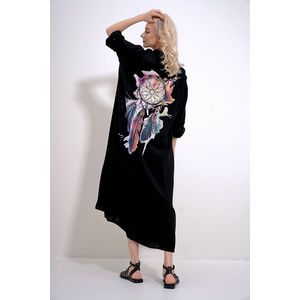 Trend Alaçatı Stili Women's Black Single Pocket Skirt Flounced Back Printed Woven Viscose Shirt Dress obraz