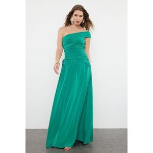 Trendyol Emerald Green Fitted Knitted Long Evening Dress obraz