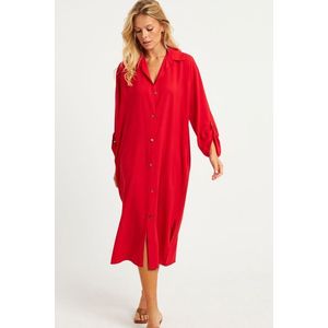 Cool & Sexy Women's Red Shirt Dress LV178 obraz