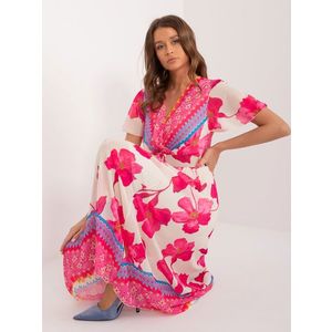 Růžové a béžové dámské šaty s barevnými vzory obraz