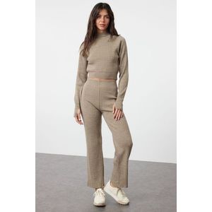 Trendyol Mink Crop Corded Knitwear Bottom-Top Set obraz