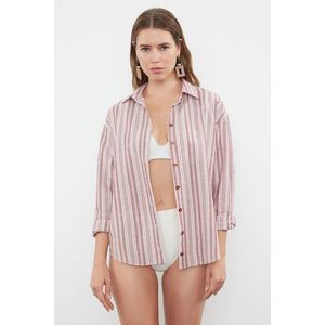 Trendyol Burgundy Striped Woven 100% Cotton Shirt obraz
