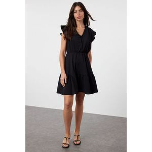 Trendyol Black Flat Button Waist Release Zero Sleeve Textured Stretchy Knitted Mini Dress obraz