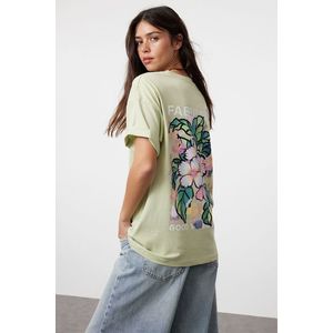 Trendyol Mint 100% Cotton Back and Front Printed Oversize/Wide Cut Knitted T-Shirt obraz