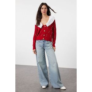 Trendyol Red Garni Detailed Knitwear Cardigan obraz