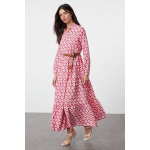 Trendyol Fuchsia Belted Skirt Flounced Floral Patterned Lined Woven Dress obraz