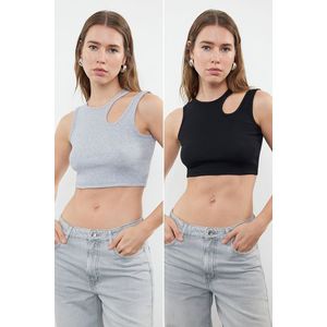 Trendyol Black-gray melange 2-pack Cut Out Detailed Fitted Crop Ribbed Flexible Knitted Undershirt obraz