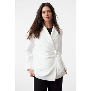 Trendyol White Side Tie Detailed Lined Double Breasted Woven Jacket obraz