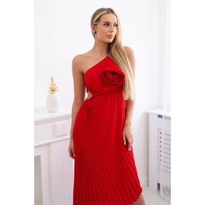Dámské plisované šaty s květem - červená obraz