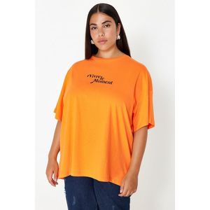 Trendyol Curve Orange Crew Neck Oversize Knitted T-Shirt obraz