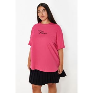 Trendyol Curve Pink Crew Neck Oversize Knitted T-Shirt obraz