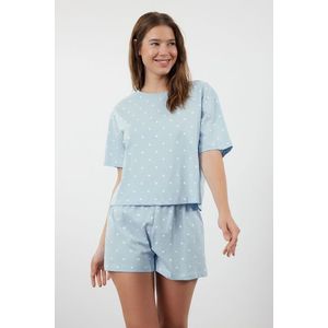 Trendyol Blue 100% Cotton Heart Patterned T-shirt-Shorts Knitted Pajama Set obraz