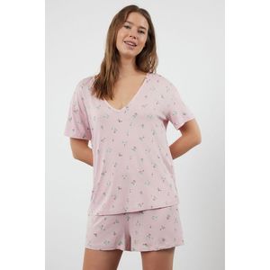 Trendyol Powder-Multicolored Floral Viscose Knitted Pajama Set obraz