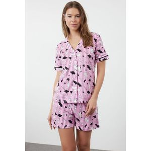 Trendyol Pink 100% Cotton Printed Knitted Pajama Set obraz