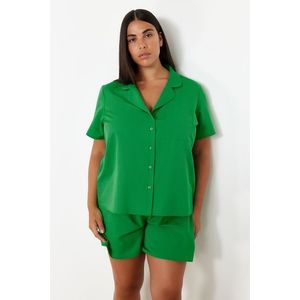 Trendyol Curve Green Shirt Collar Woven Pajama Set obraz