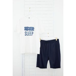 Trendyol Navy Blue Regular Fit Knitted Summer Pajama Set with Shorts obraz
