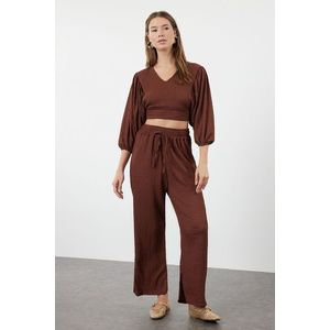 Trendyol Dark Brown Textured Fabric Relaxed/Comfortable Cut Flexible Knitted Bottom-Top Set obraz