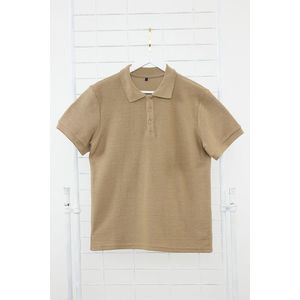 Trendyol Mink Regular Cut Short Sleeve Textured Buttoned Polo Neck T-shirt obraz
