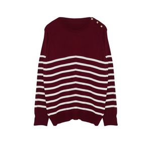 Trendyol Curve Burgundy Striped Crew Neck Knitwear Sweater obraz