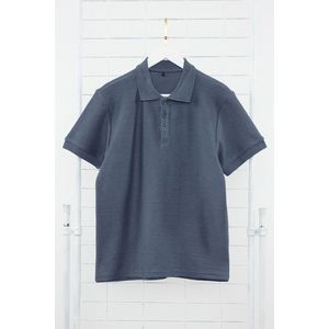 Trendyol Indigo Regular Cut Short Sleeve Textured Buttoned Polo Neck T-shirt obraz