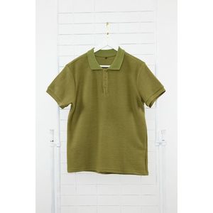 Trendyol Khaki Regular/Normal Cut Short Sleeve Textured Buttoned Polo Neck T-shirt obraz