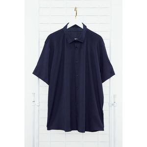 Trendyol Navy Blue Regular Fit Short Sleeve Summer Textured Knitted Plus Size Shirt obraz